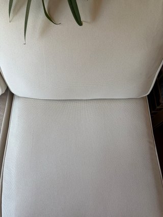 Sofá modular de jardín beige y marrón + mesa