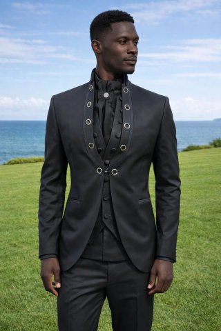 Traje moderno verde y negro