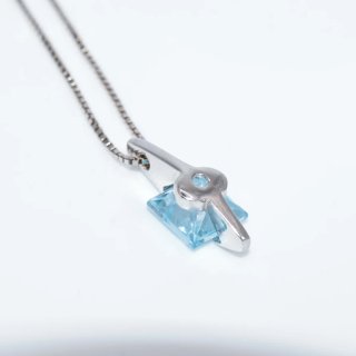 Cadena Veneciana Oro Blanco 18k + Colgante Azul
