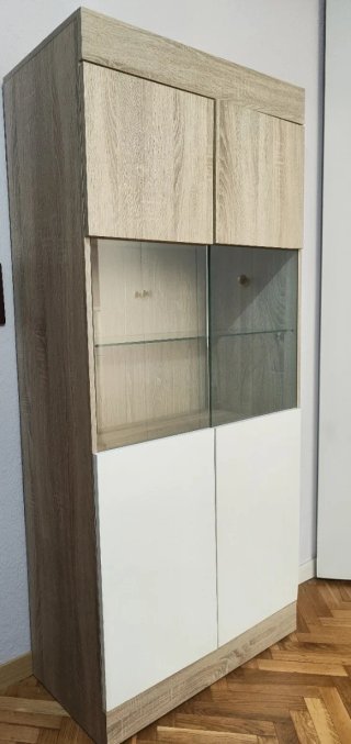 Armario Vitrina Beige y Blanco