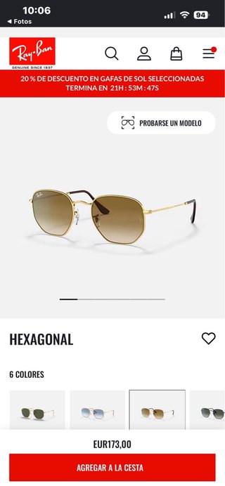 Gafas de sol Ray.Ban originales modelo hexagonal