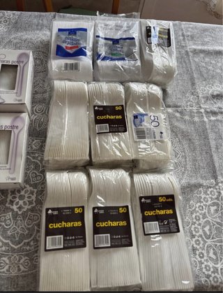 Lote Cubiertos Desechables Plástico Blanco