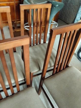 4 Sillas Comedor Madera Tapizadas Beige