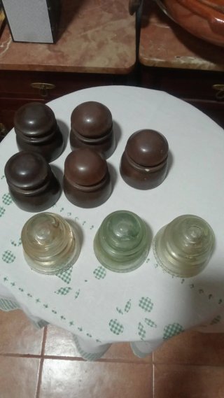 8 Tazze Antiche in Porcellana Marrone e Cristallo