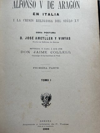 Alfonso V de Aragón en Italia 3 Vol  1903