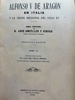 Alfonso V de Aragón en Italia 3 Vol  1903