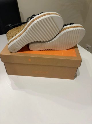 Sandalias cuña piel Porronet negras y plateadas