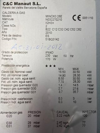 REPUESTOS DE CALDERA MANAUT MINOX3 28E