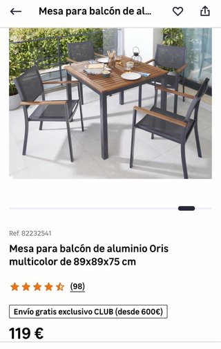 Conjunto de terraza Naterial Oris, Mesa + 2 sillas