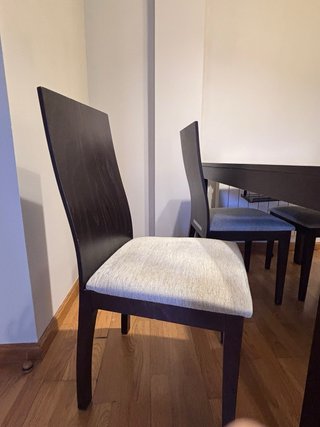 Mesa comedor extensible + 4 sillas, cristal madera