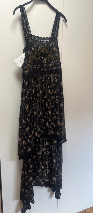 Vestido Zara Negro Flores Talla S Nuevo