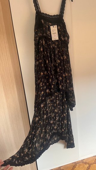 Vestido Zara Negro Flores Talla S Nuevo