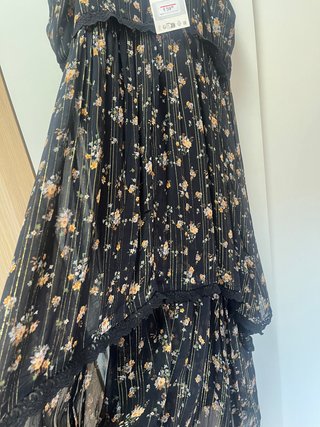 Vestido Zara Negro Flores Talla S Nuevo