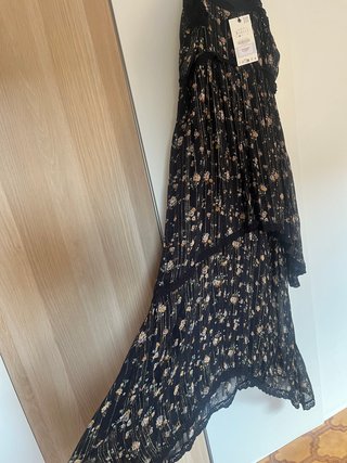 Vestido Zara Negro Flores Talla S Nuevo