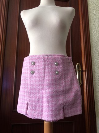 Falda pantalón tweed rosa y blanco