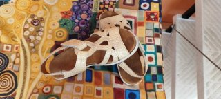 Sandalias Lumel Tiras Beige Blanco Talla 37
