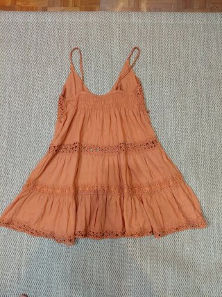 Vestido corto boho terracota crochet XS