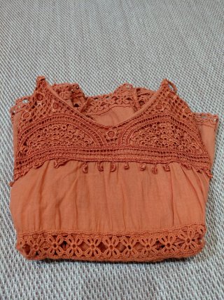 Vestido corto boho terracota crochet XS