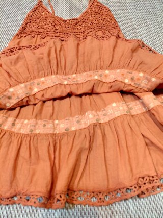 Vestido corto boho terracota crochet XS