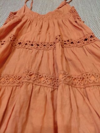 Vestido corto boho terracota crochet XS
