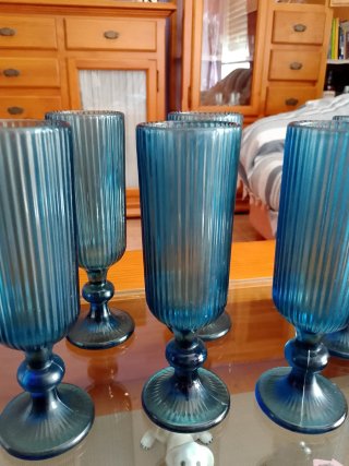 6 Copas de cristal azul