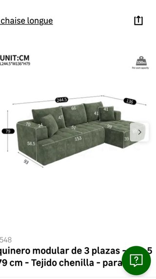Sofá esquinero modular verde