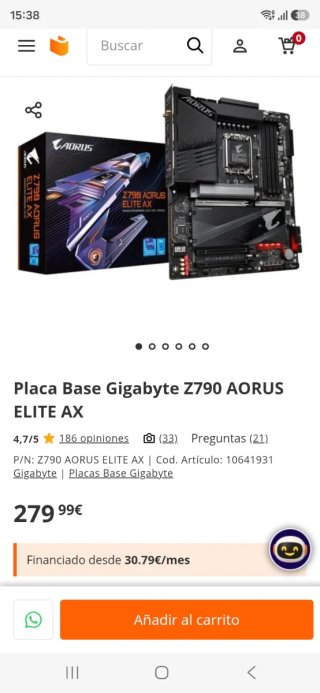 Placa Base Gigabyte Z790 Aorus Elite AX DDR5 LEER