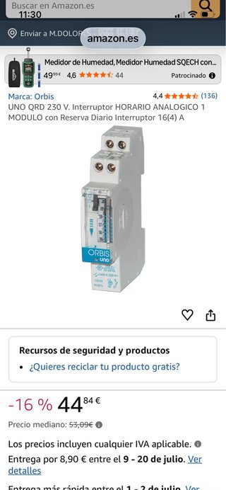 Interruptor horario analógico ORBIS UNO D