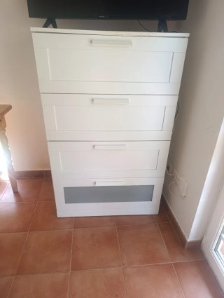 Mueble 4 cajones blanco con cristal
