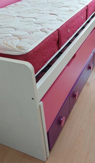 Cama nido 3 cajones rosa y blanco