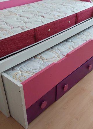 Cama nido 3 cajones rosa y blanco