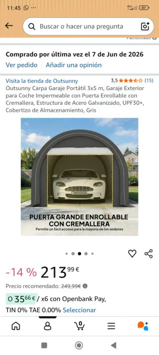 Carpa Garaje Portátil Outsunny 3x5m Gris