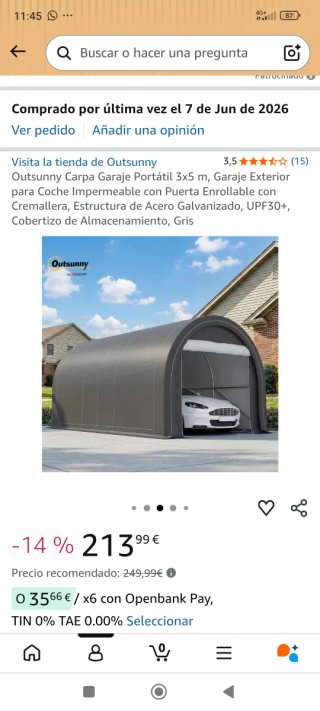 Carpa Garaje Portátil Outsunny 3x5m Gris