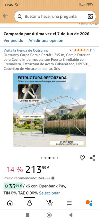 Carpa Garaje Portátil Outsunny 3x5m Gris