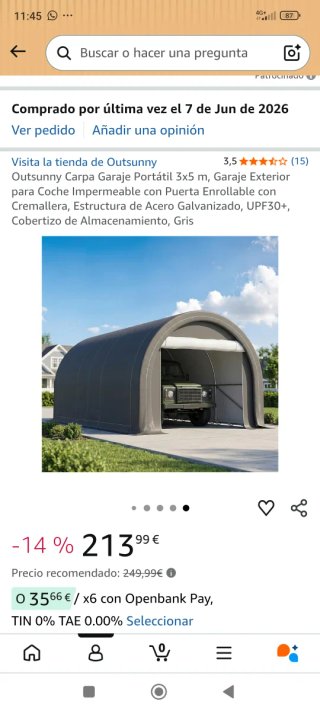 Carpa Garaje Portátil Outsunny 3x5m Gris