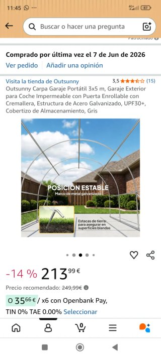 Carpa Garaje Portátil Outsunny 3x5m Gris