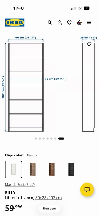 Estantería Billy Ikea 80x28cm con Puertas