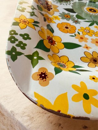 Bandeja vintage flores y cuadros vichy