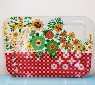 Bandeja vintage flores y cuadros vichy