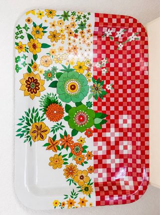 Bandeja vintage flores y cuadros vichy