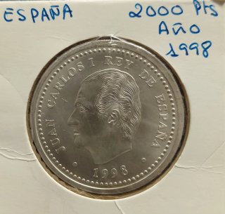 Moneda 2000 Pesetas Plata, 1998 Felipe II
