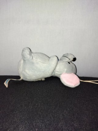Piccolo peluche topolino grigio con papillon blu