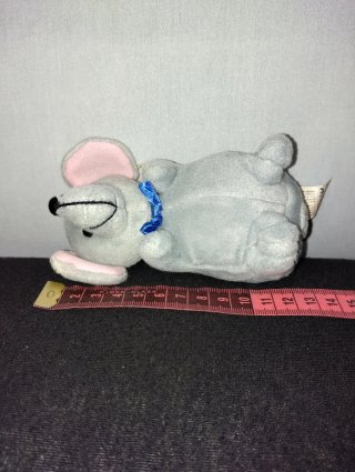 Piccolo peluche topolino grigio con papillon blu