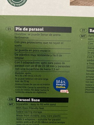 Pie de sombrilla rellenable negro