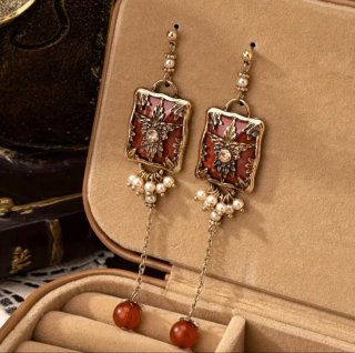 Orecchini vintage donna pendenti oro e rossi