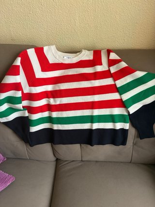 Jersey Mango Rayas Rojo, Blanco y Azul. Talla L