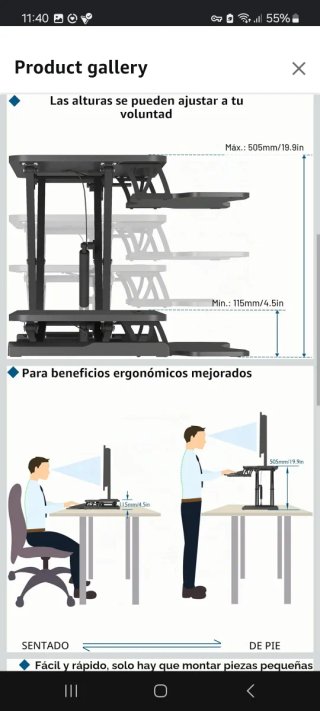 Escritorio Elevable BONTEC Negro 80x40cm