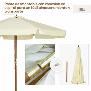 Parasol Madera Ø325x250 cm con Polea