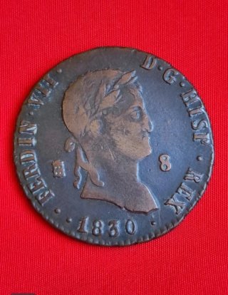 España Fernando VII 8 Maravedis 1830 Segovia Cobre