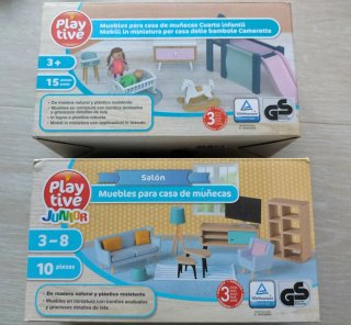 2 sets de muebles casa muñecas: salón y dormitorio